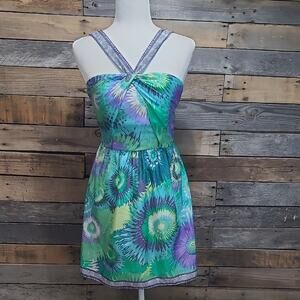 Liquid NY Brand 100% Silk Colorful Halter Mini Sundress Sz 0